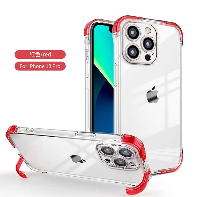 جراب شفاف مع حامل لهاتف iPhone 14 13 12 11 Pro Max، غطاء هاتف محمول بأربعة زوايا مع حامل لسلسلة iPhone 13