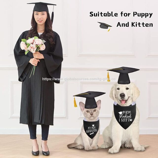 Schwarzes Hundehalstuch zur Abschlussfeier, Welpenschal, verstellbare Dreiecksform, doppellagiges, beidseitig tragbares Haustier-Bandana