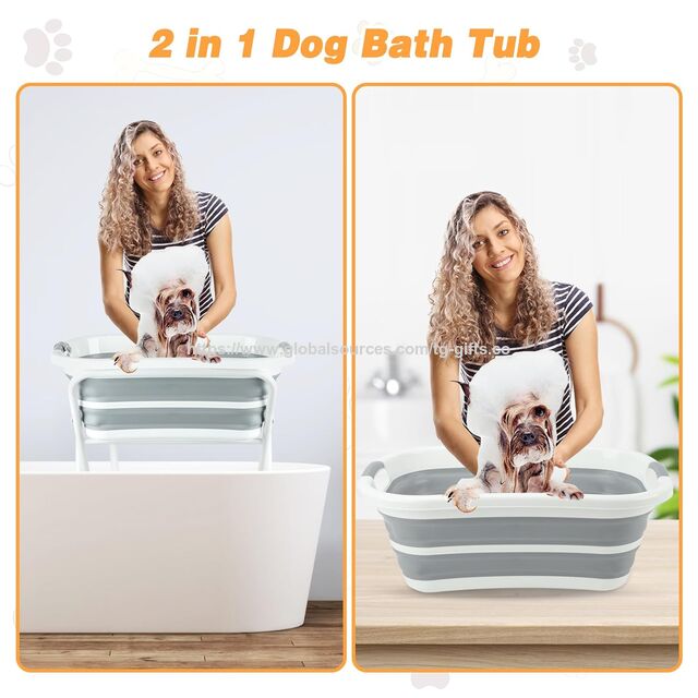 Baignoire Portable 2 en 1 pour Chien, Station de Lavage Pliable et Surélevée avec Trou de Drainage, Baignoire de Douche et de Toilettage pour Animaux de Compagnie