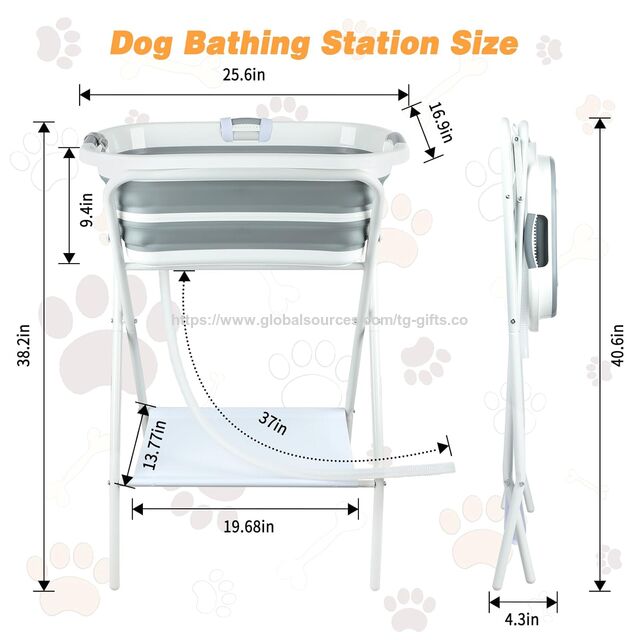 Baignoire Portable 2 en 1 pour Chien, Station de Lavage Pliable et Surélevée avec Trou de Drainage, Baignoire de Douche et de Toilettage pour Animaux de Compagnie