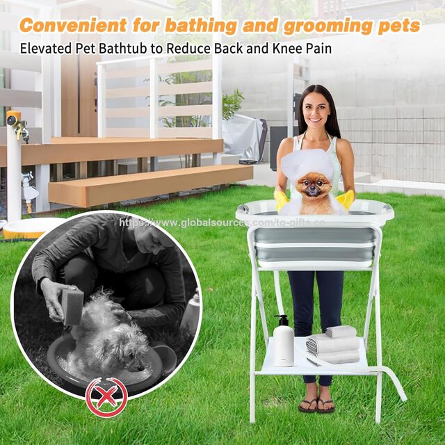 Baignoire Portable 2 en 1 pour Chien, Station de Lavage Pliable et Surélevée avec Trou de Drainage, Baignoire de Douche et de Toilettage pour Animaux de Compagnie