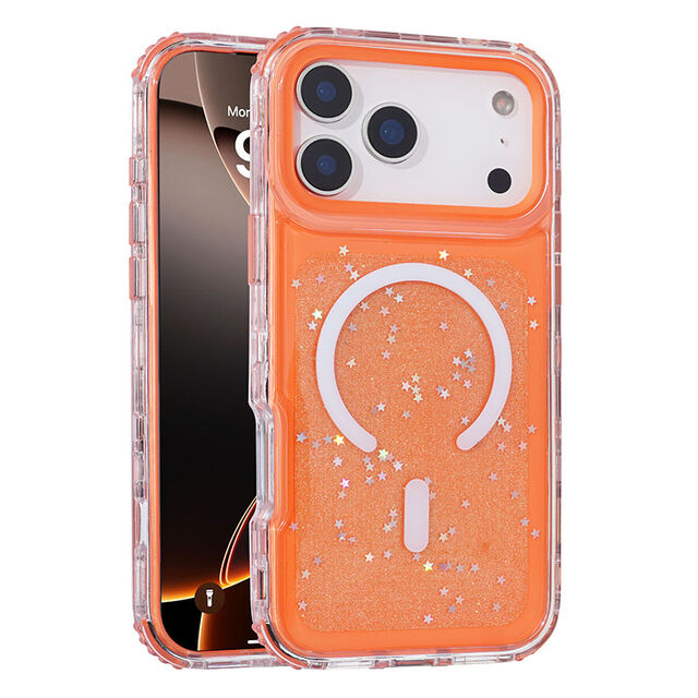Coque de téléphone de luxe en gros Urban Play, paillettes de gel mignonnes, compatible Magsafe, TPU et PC hybride 3-en-1 pour iPhone 17 Pro.
