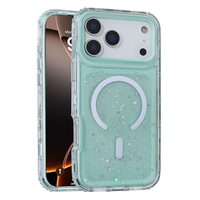 Coque de téléphone de luxe en gros Urban Play, paillettes de gel mignonnes, compatible Magsafe, TPU et PC hybride 3-en-1 pour iPhone 17 Pro.