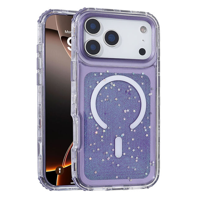 Coque de téléphone de luxe en gros Urban Play, paillettes de gel mignonnes, compatible Magsafe, TPU et PC hybride 3-en-1 pour iPhone 17 Pro.