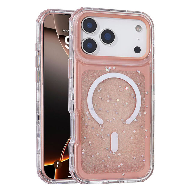 Coque de téléphone de luxe en gros Urban Play, paillettes de gel mignonnes, compatible Magsafe, TPU et PC hybride 3-en-1 pour iPhone 17 Pro.