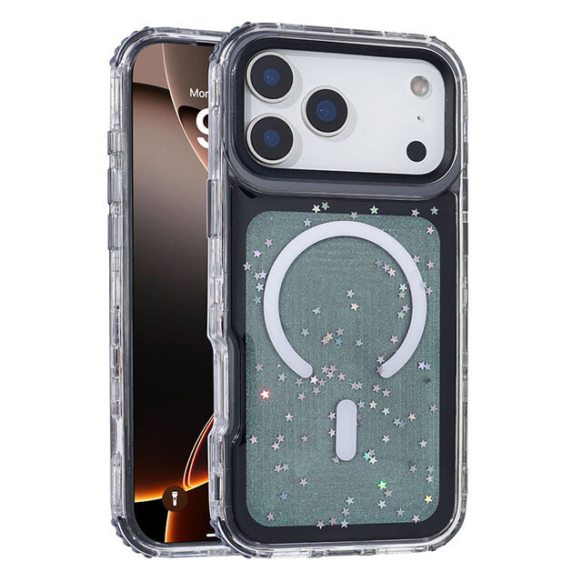 Coque de téléphone de luxe en gros Urban Play, paillettes de gel mignonnes, compatible Magsafe, TPU et PC hybride 3-en-1 pour iPhone 17 Pro.