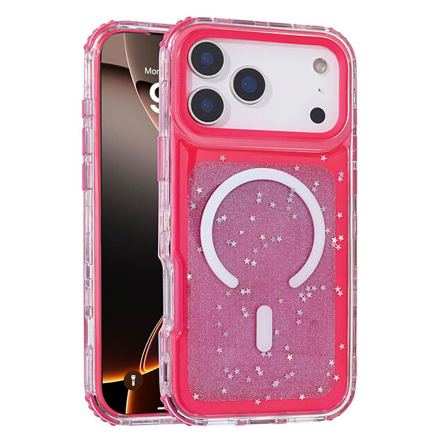 Coque de téléphone de luxe en gros Urban Play, paillettes de gel mignonnes, compatible Magsafe, TPU et PC hybride 3-en-1 pour iPhone 17 Pro.