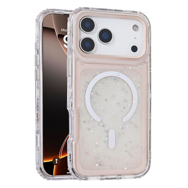 Coque de téléphone de luxe en gros Urban Play, paillettes de gel mignonnes, compatible Magsafe, TPU et PC hybride 3-en-1 pour iPhone 17 Pro.
