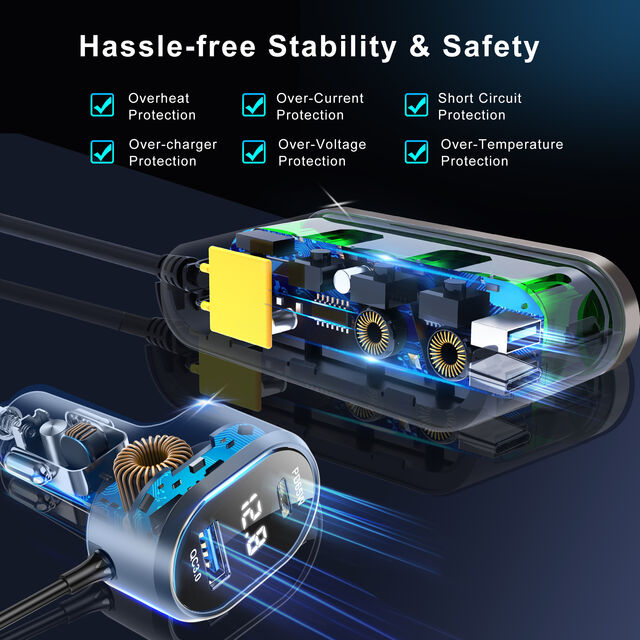 Adaptateur Allume-Cigare de Voiture 12V/24V Quick Charge 3.0 avec 2 Ports Type-C + 1 Port USB Chargeur Rapide Universel