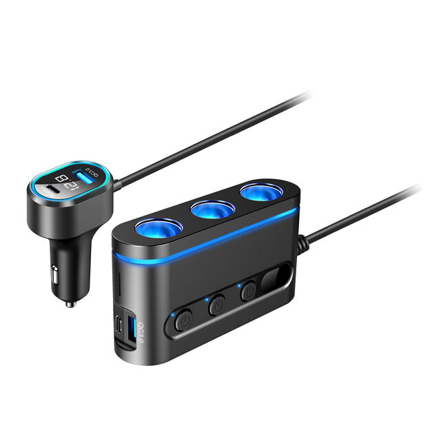 Adaptateur Allume-Cigare de Voiture 12V/24V Quick Charge 3.0 avec 2 Ports Type-C + 1 Port USB Chargeur Rapide Universel