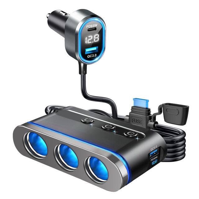 Adaptateur Allume-Cigare de Voiture 12V/24V Quick Charge 3.0 avec 2 Ports Type-C + 1 Port USB Chargeur Rapide Universel