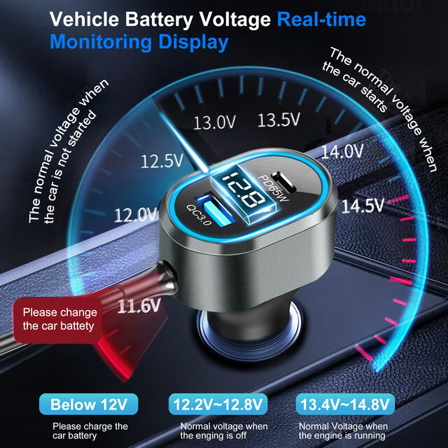 Adaptateur Allume-Cigare de Voiture 12V/24V Quick Charge 3.0 avec 2 Ports Type-C + 1 Port USB Chargeur Rapide Universel