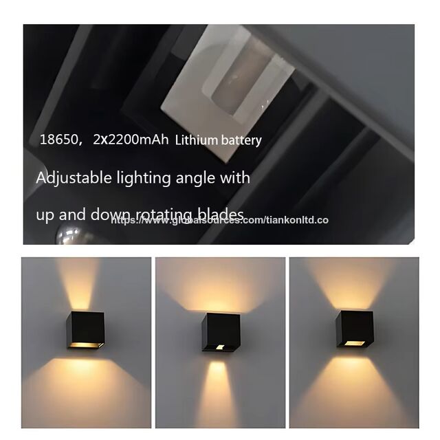 Vente en gros OEM 2.5W Rechargeable Extérieur Jardin Européen Étanche Cube Carré Réglable Décoration Jardin Lampe Murale Haut et Bas