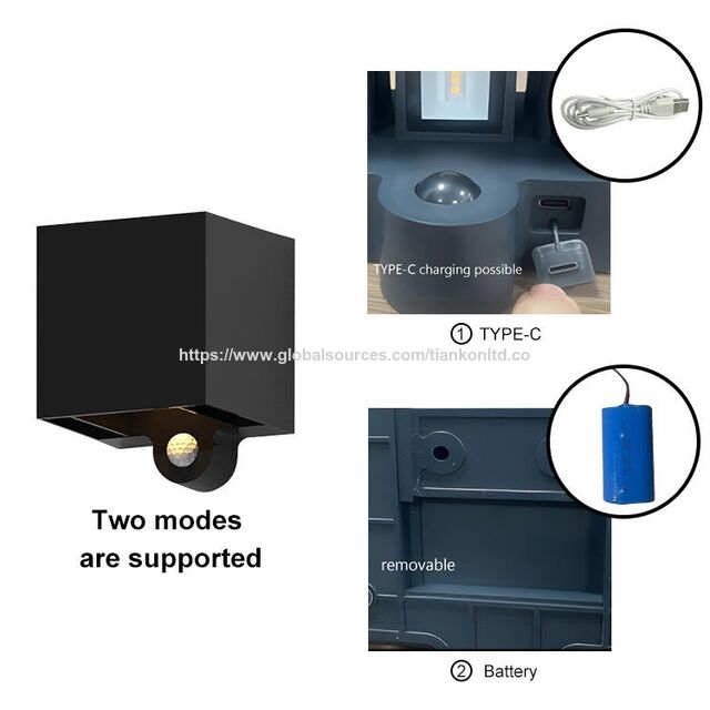 Vente en gros OEM 2.5W Rechargeable Extérieur Jardin Européen Étanche Cube Carré Réglable Décoration Jardin Lampe Murale Haut et Bas