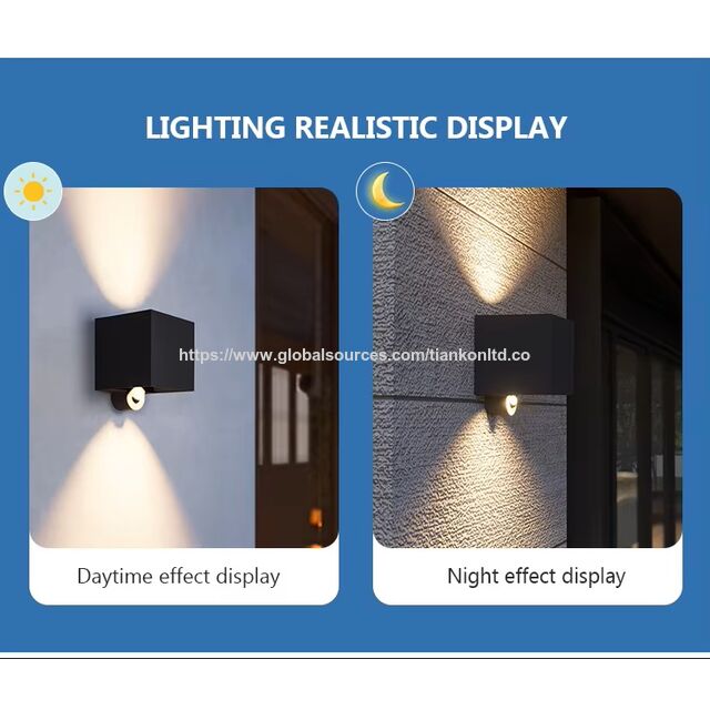 Vente en gros OEM 2.5W Rechargeable Extérieur Jardin Européen Étanche Cube Carré Réglable Décoration Jardin Lampe Murale Haut et Bas