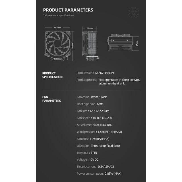 Harga pabrik tiga warna tetap Warna OEM/ODM Komputer CPU Cooler 4 Heatpipe Pendingin CPU untuk Intel 1150/1200/1366/1700 AMD4/AMD5