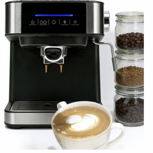 Máquina de café expresso semiautomática de 15 bar com vaporizador de leite em aço inoxidável