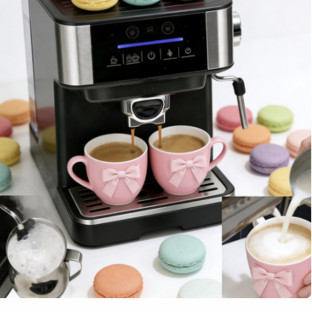 Máquina de café expresso semiautomática de 15 bar com vaporizador de leite em aço inoxidável