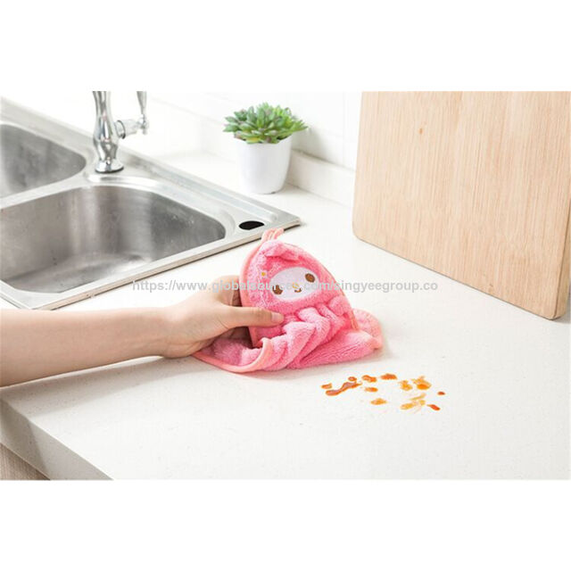 Toalhas de mão de veludo coral, desenho animado fofo, suprimentos de cozinha, panos absorventes pendurados, pano de prato, trabalhos domésticos