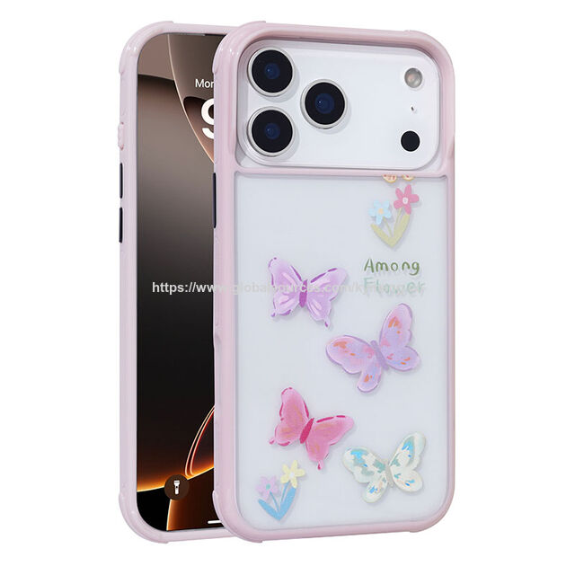 Coque Esthétique Rose Pastel pour iPhone 16 avec Papillon Peint à la Main et Impression Florale, Housse Douce Antichoc