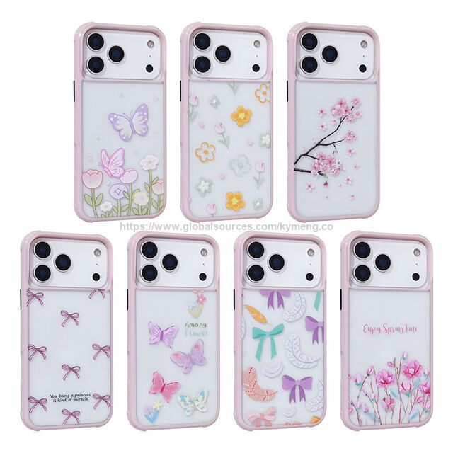 Coque Esthétique Rose Pastel pour iPhone 16 avec Papillon Peint à la Main et Impression Florale, Housse Douce Antichoc