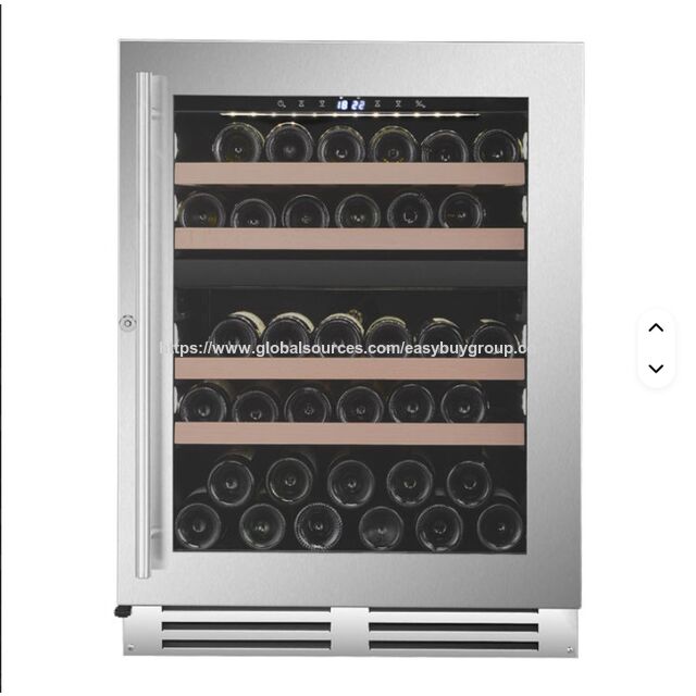 Garrafeira Inverter Embutida com Zona Silenciosa para Vinhos e Bebidas, Controle Eletrônico de Temperatura, 70 Garrafas, Madeira e Aço Inox