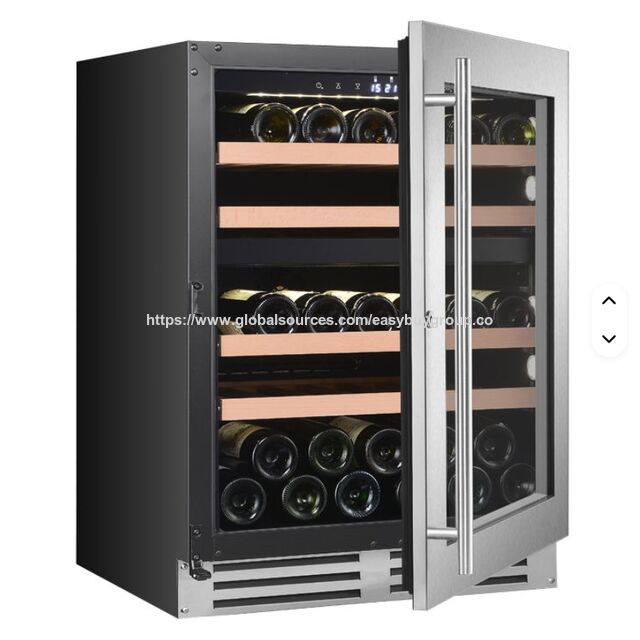 Garrafeira Inverter Embutida com Zona Silenciosa para Vinhos e Bebidas, Controle Eletrônico de Temperatura, 70 Garrafas, Madeira e Aço Inox