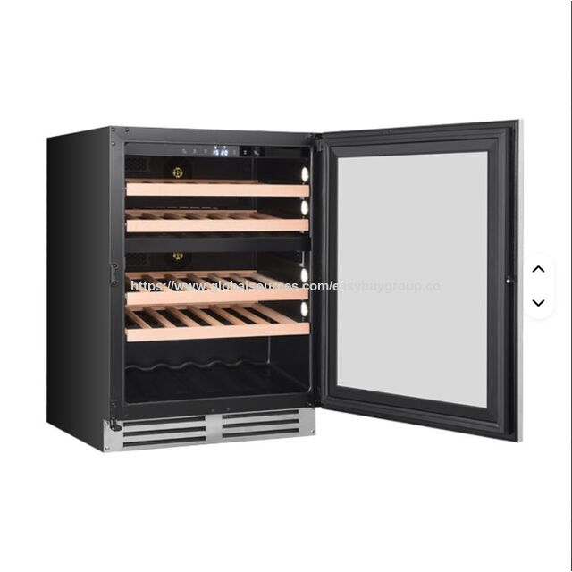 Garrafeira Inverter Embutida com Zona Silenciosa para Vinhos e Bebidas, Controle Eletrônico de Temperatura, 70 Garrafas, Madeira e Aço Inox