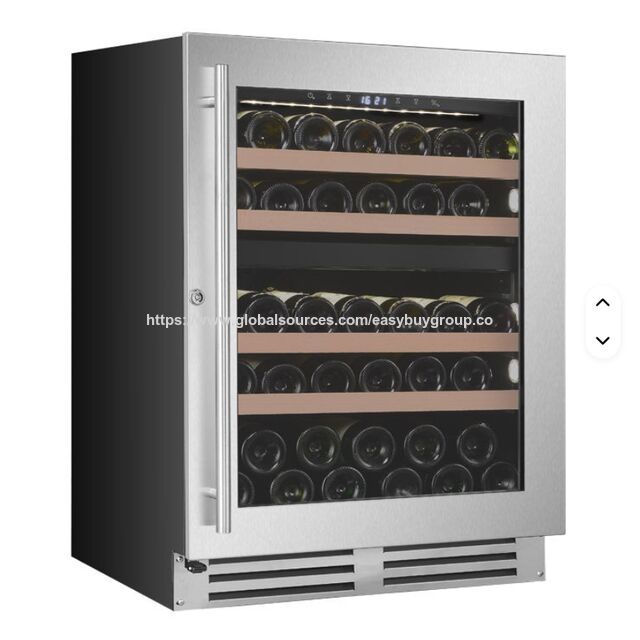 Garrafeira Inverter Embutida com Zona Silenciosa para Vinhos e Bebidas, Controle Eletrônico de Temperatura, 70 Garrafas, Madeira e Aço Inox