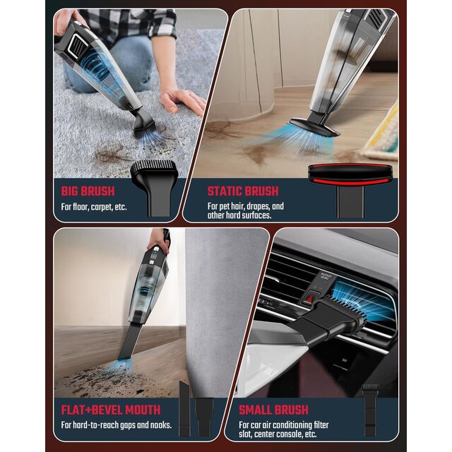 Tragbarer Handstaubsauger mit 11,1V Lithium-Akku, 2-Stufiger Saugkraft, 630ml Staubbehälter, HEPA-Edelstahlfilter