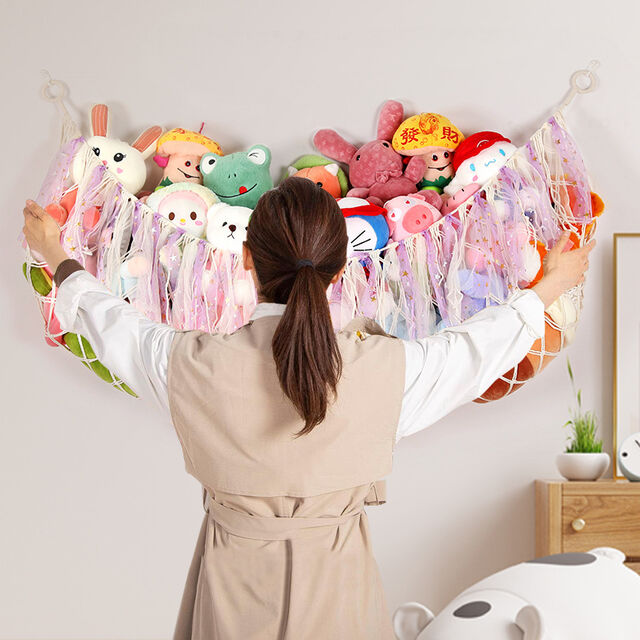 Filet de Rangement pour Jouets Tissé à la Main en Gros, Corde en Coton Colorée, Sac de Rangement d'Angle Mural pour Enfants, Sac de Rangement Suspendu