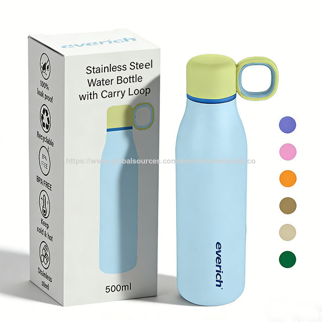 Kundenspezifische 500ml Edelstahl-Wasserflasche mit Trageschlaufe und 100% auslaufsicherem Deckel
