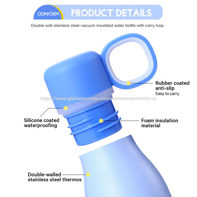 Kundenspezifische 500ml Edelstahl-Wasserflasche mit Trageschlaufe und 100% auslaufsicherem Deckel