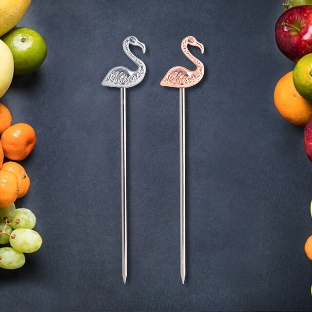 Creation Factory Broche Flamant Rose Personnalisée Écologique 12cm Brochettes à Cocktail Décoratives en Acier Inoxydable Bâtonnets à Fruits