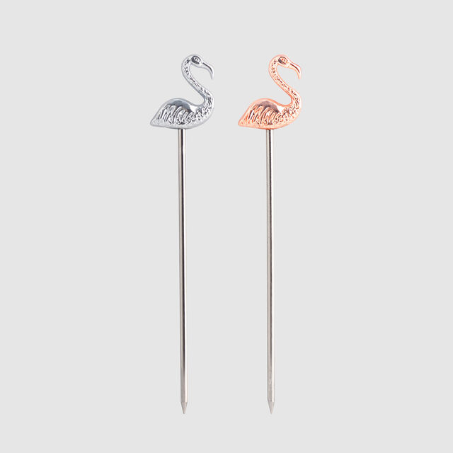 Creation Factory Broche Flamant Rose Personnalisée Écologique 12cm Brochettes à Cocktail Décoratives en Acier Inoxydable Bâtonnets à Fruits