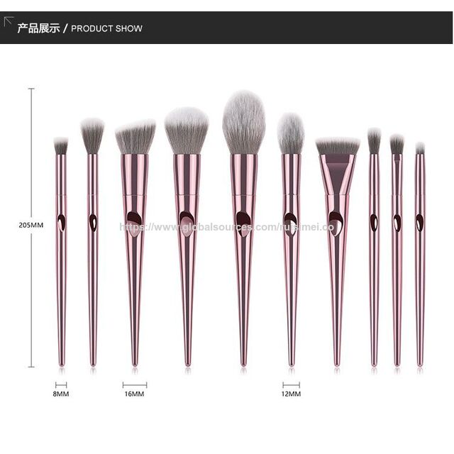 Ensemble de 10 pinceaux de maquillage en laine de fibre violette multi-dégradée avec manches ergonomiques en résine pour voyage