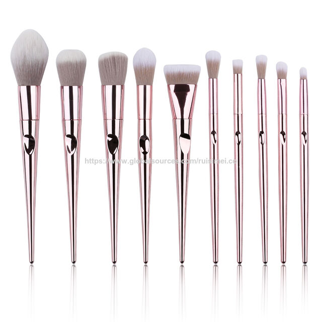 Ensemble de 10 pinceaux de maquillage en laine de fibre violette multi-dégradée avec manches ergonomiques en résine pour voyage