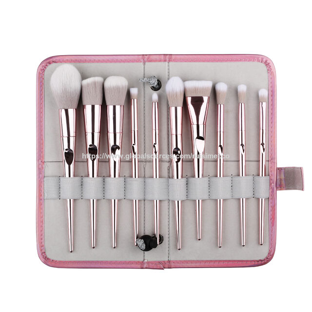 Ensemble de 10 pinceaux de maquillage en laine de fibre violette multi-dégradée avec manches ergonomiques en résine pour voyage