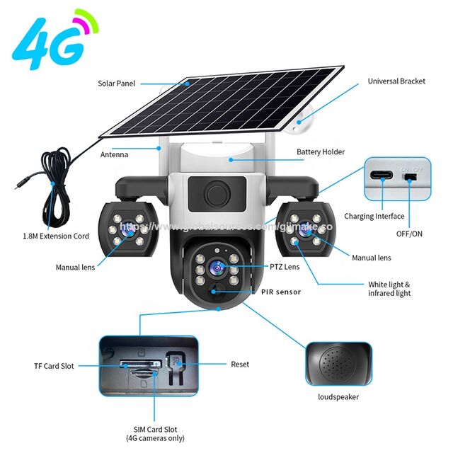 Caméra PTZ Intelligente 12MP avec Triple Objectif, Alimentation Solaire, Connectivité 4G et Conformité ONVIF pour la Sécurité Extérieure
