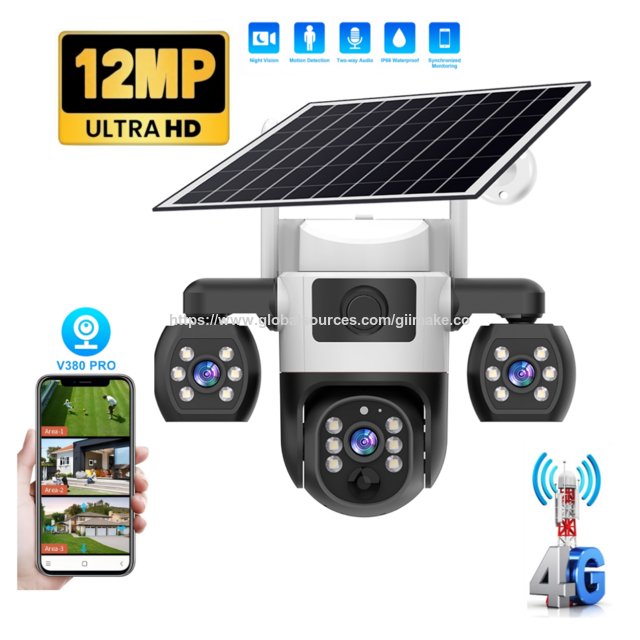 Caméra PTZ Intelligente 12MP avec Triple Objectif, Alimentation Solaire, Connectivité 4G et Conformité ONVIF pour la Sécurité Extérieure