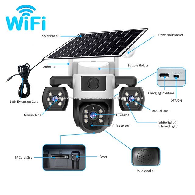 Caméra PTZ Intelligente 12MP avec Triple Objectif, Alimentation Solaire, Connectivité 4G et Conformité ONVIF pour la Sécurité Extérieure