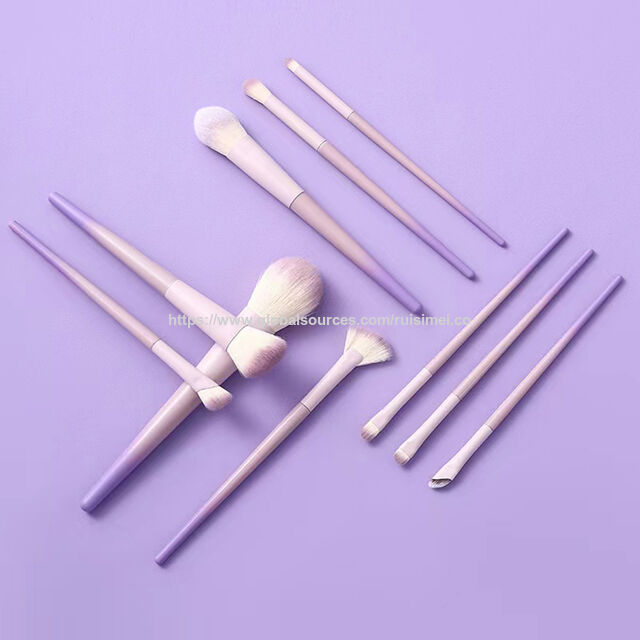 Ensemble de 10 pinceaux de maquillage en fibres violettes dégradées avec manche ergonomique en résine pour estompage professionnel des yeux et du visage