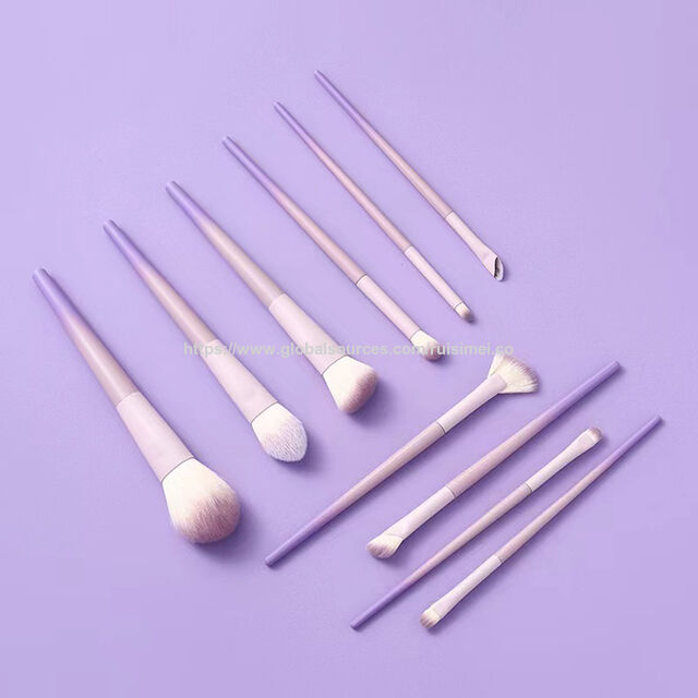 Ensemble de 10 pinceaux de maquillage en fibres violettes dégradées avec manche ergonomique en résine pour estompage professionnel des yeux et du visage