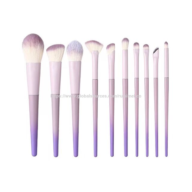 Ensemble de 10 pinceaux de maquillage en fibres violettes dégradées avec manche ergonomique en résine pour estompage professionnel des yeux et du visage