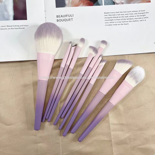 Ensemble de 10 pinceaux de maquillage en fibres violettes dégradées avec manche ergonomique en résine pour estompage professionnel des yeux et du visage