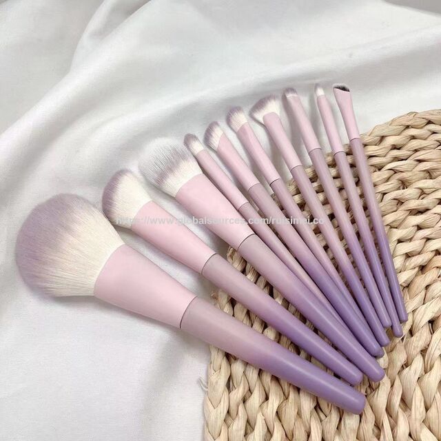 Ensemble de 10 pinceaux de maquillage en fibres violettes dégradées avec manche ergonomique en résine pour estompage professionnel des yeux et du visage