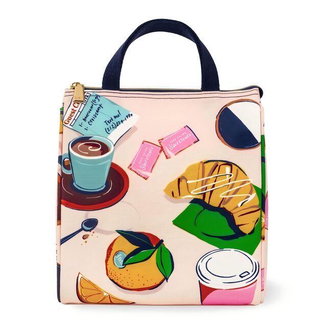 Niedliche, floral gemusterte, große, thermisch isolierte Lunchtasche für Damen - Lunch-Tote im New Yorker Stil mit Aufbewahrungstasche, perfekt