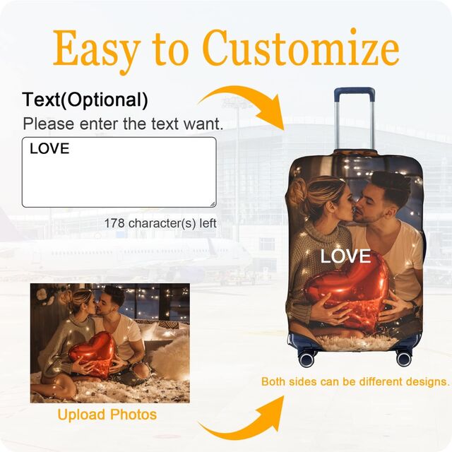 Personalisierte Gepäckhülle - Eigenen Namen, Foto oder Text hinzufügen - Doppelseitiges Design für Reisekoffer
