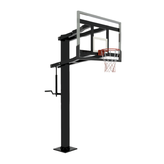 Cesta de Basquetebol de Enterrar com Altura Ajustável, Tabela de Vidro Temperado e Suporte de Tubo Quadrado para Espaços Desportivos