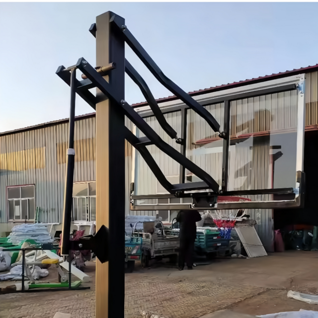 Cesta de Basquetebol de Enterrar com Altura Ajustável, Tabela de Vidro Temperado e Suporte de Tubo Quadrado para Espaços Desportivos
